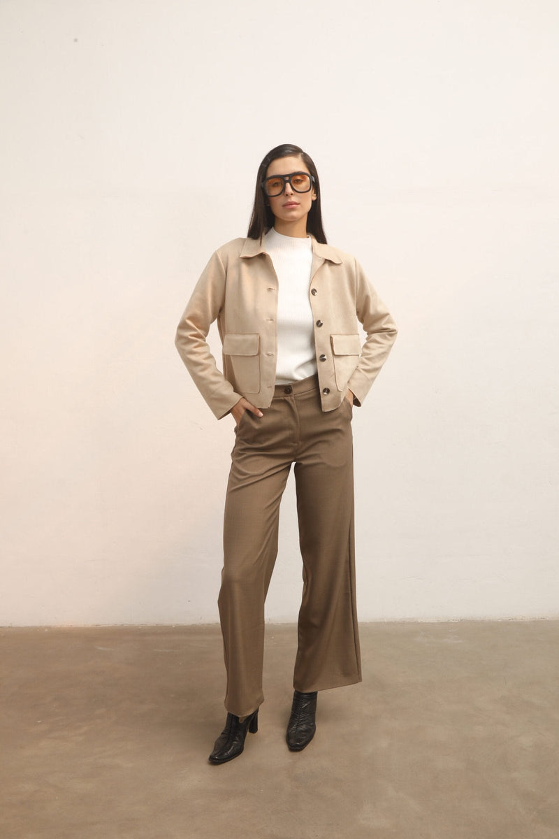 Pantalón Laos beige de tiro alto y pierna ancha