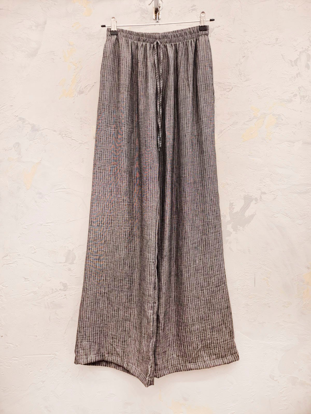 Pantalón de lino acanalado gris marengo con cintura elástica y largo maxi